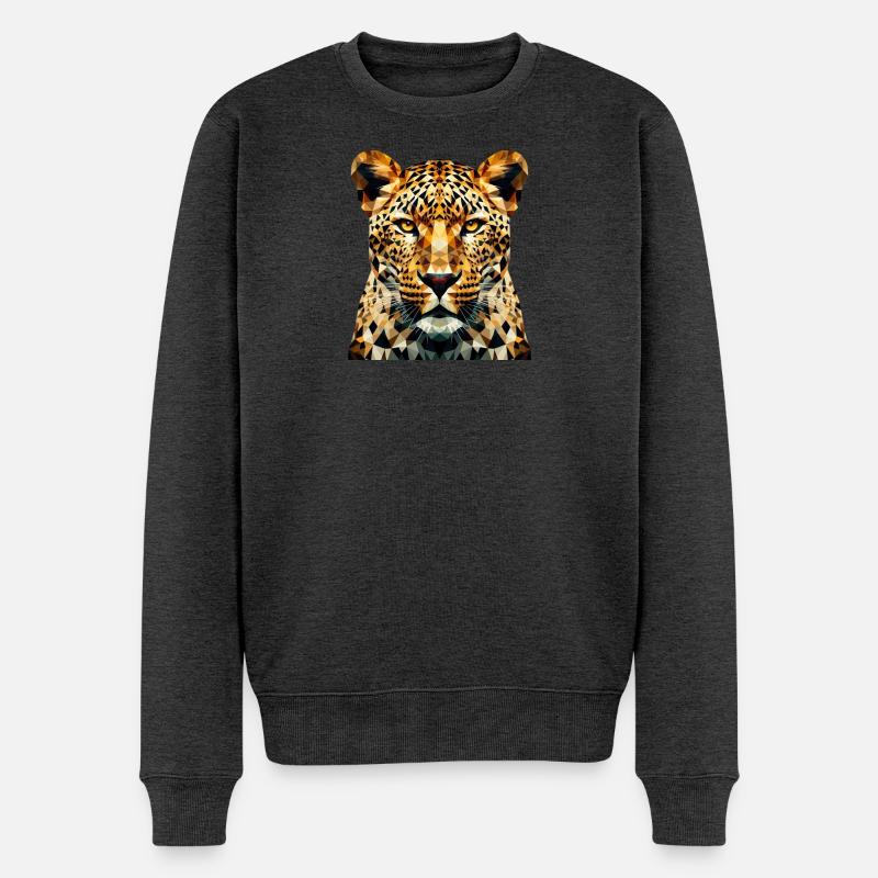 Ein Leopard im Polygon-Stil - Männer Premium Bio Pullover - Anthrazit meliert