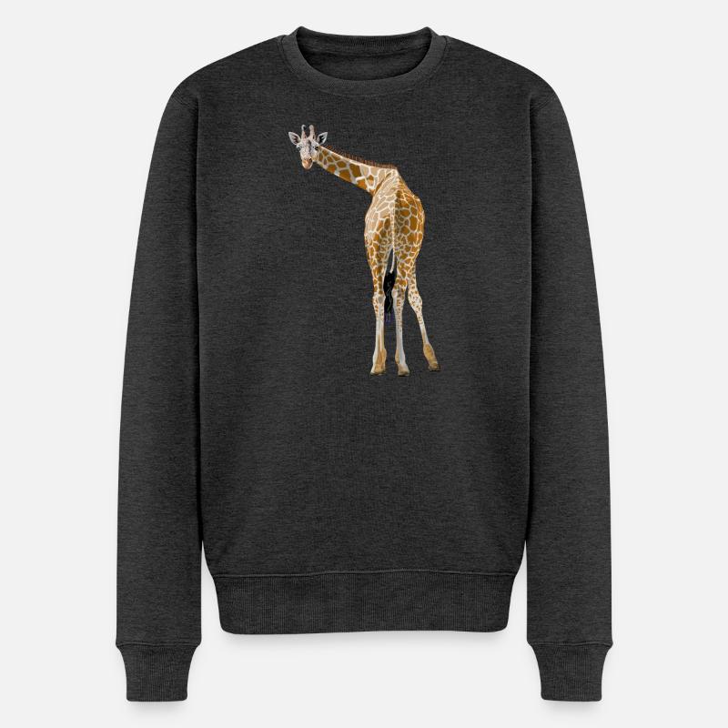 Giraffe grüßt aus der Savanne - Männer Premium Bio Pullover - Anthrazit meliert