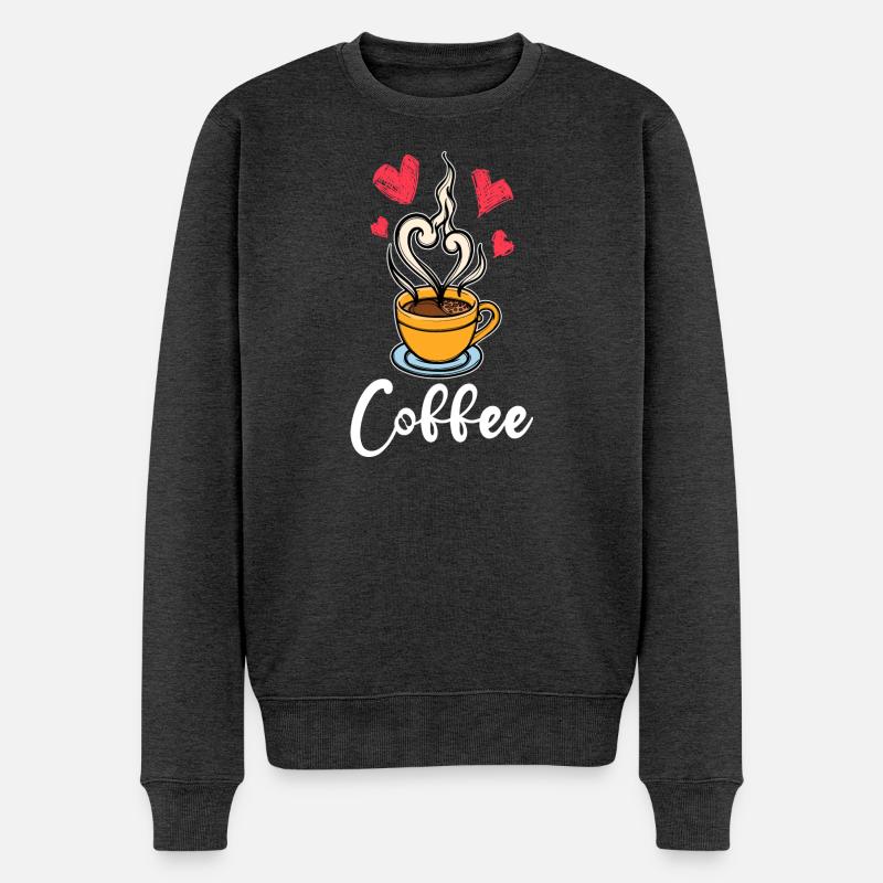 Koffein Kaffee Trinken Kaffeetrinker Spruch - Männer Premium Bio Pullover - Anthrazit meliert