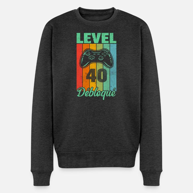 Level 40 freigeschaltet - Männer Premium Bio Pullover - Anthrazit meliert
