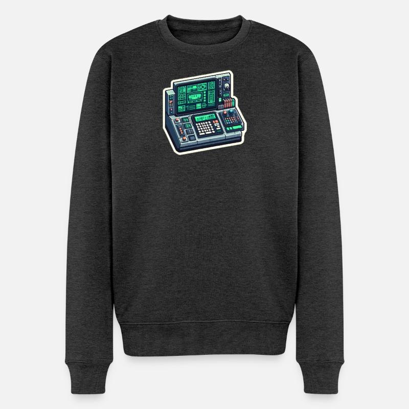 Retro Computer Console Neon - Männer Premium Bio Pullover - Anthrazit meliert