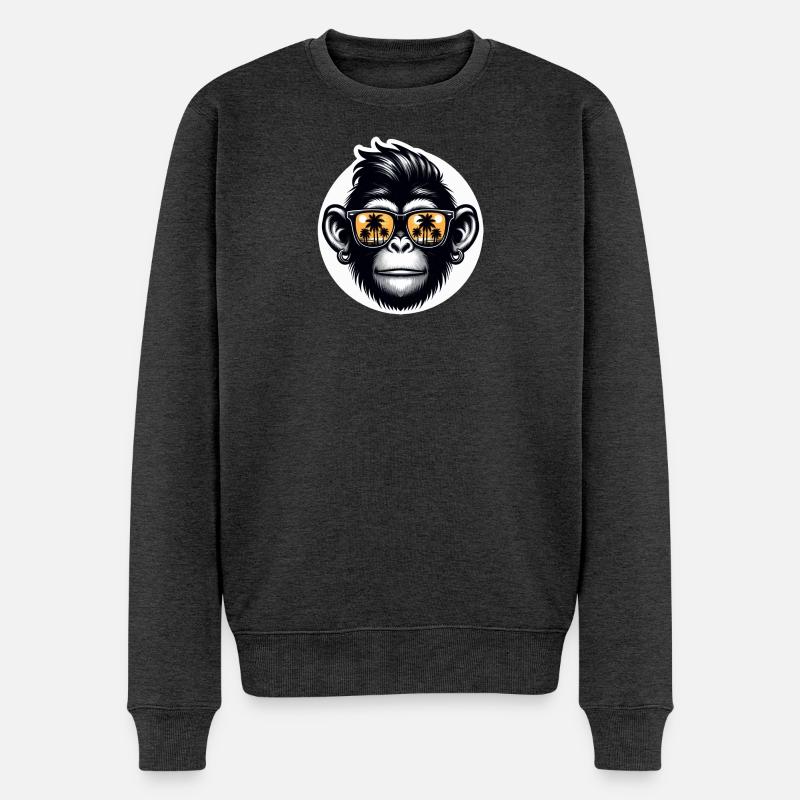 Affe Brille Palmen - Männer Premium Bio Pullover - Anthrazit meliert