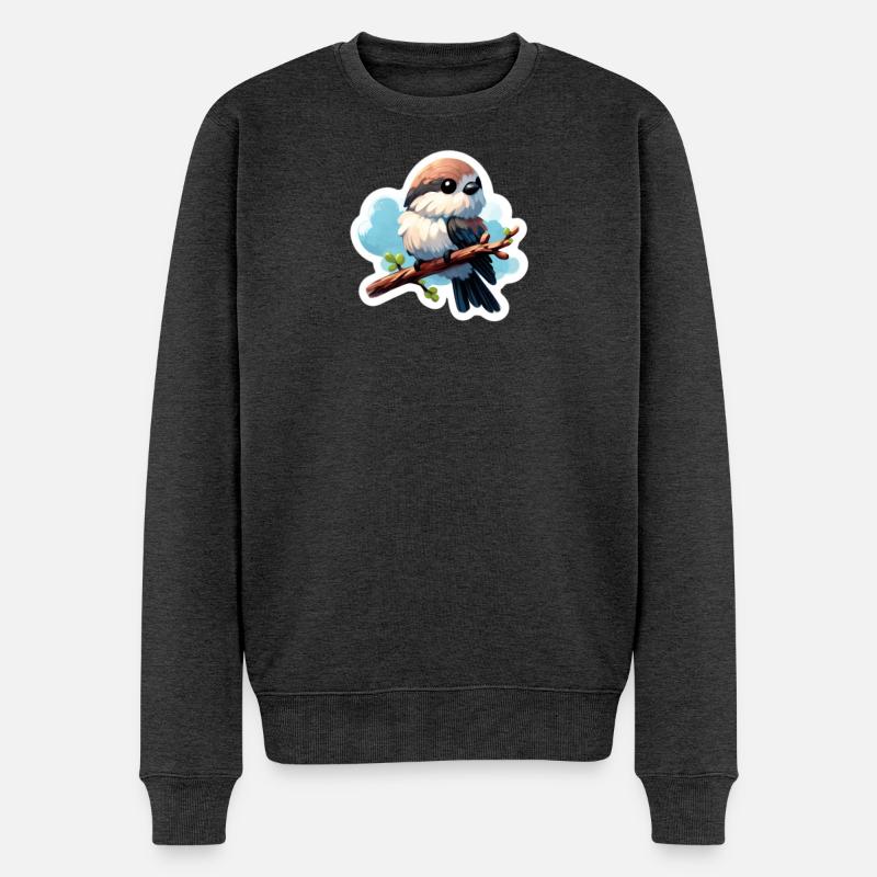 Süßer Vogel auf Ast Sticker - Männer Premium Bio Pullover - Anthrazit meliert