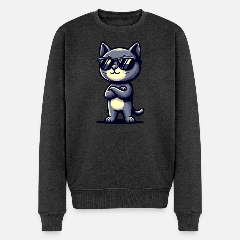 Cool Katzen-Design mit Sonnenbrille - Männer Premium Bio Pullover - Anthrazit meliert