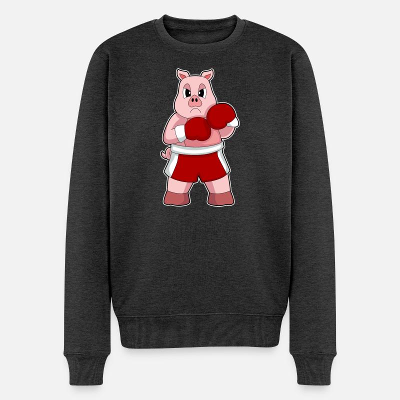 Schwein Boxer Boxhandschuhe Boxen - Männer Premium Bio Pullover - Anthrazit meliert