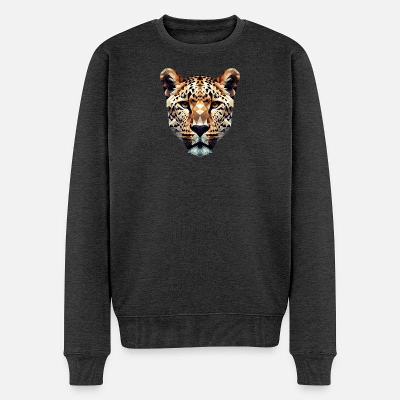 Ein Leopardenkopf im Polygon-Stil - Männer Premium Bio Pullover - Anthrazit meliert