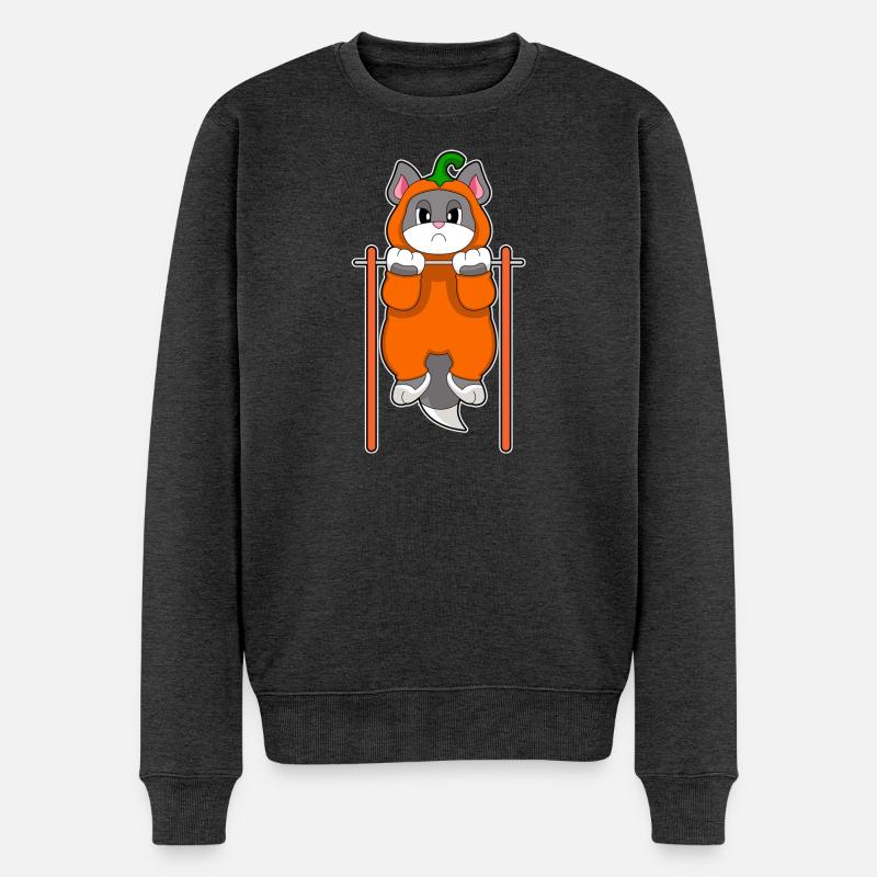 Chat Halloween Musculation - Pull Premium bio Homme - anthracite chiné