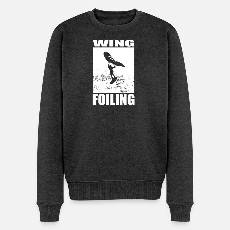 Wing Foiling Motiv - Männer Premium Bio Pullover - Anthrazit meliert