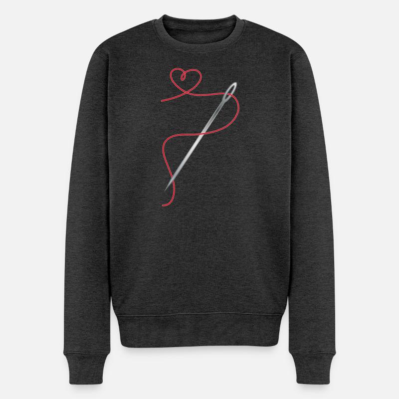 Nadel und Nähgarn mit Herz - Männer Premium Bio Pullover - Anthrazit meliert