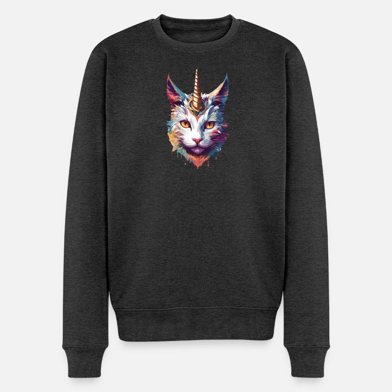 Collection chat licorne 1 - Pull Premium bio Homme - anthracite chiné