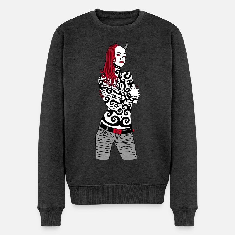 Dämonenfrau - Männer Premium Bio Pullover - Anthrazit meliert