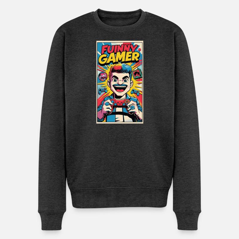 Lustiger Gamer Cartoon Design - Männer Premium Bio Pullover - Anthrazit meliert