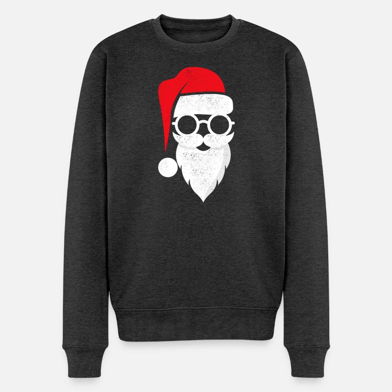Weihnachtsmann Santa mit Brille - Männer Premium Bio Pullover - Anthrazit meliert