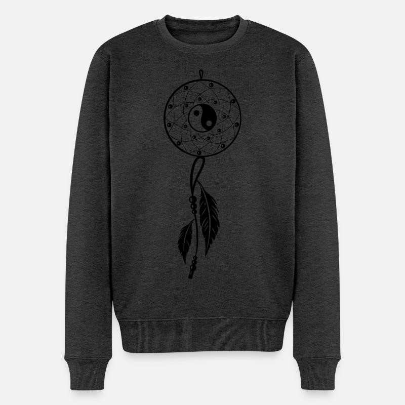 Traumfänger mit Federn und Yin & Yang - Männer Premium Bio Pullover - Anthrazit meliert
