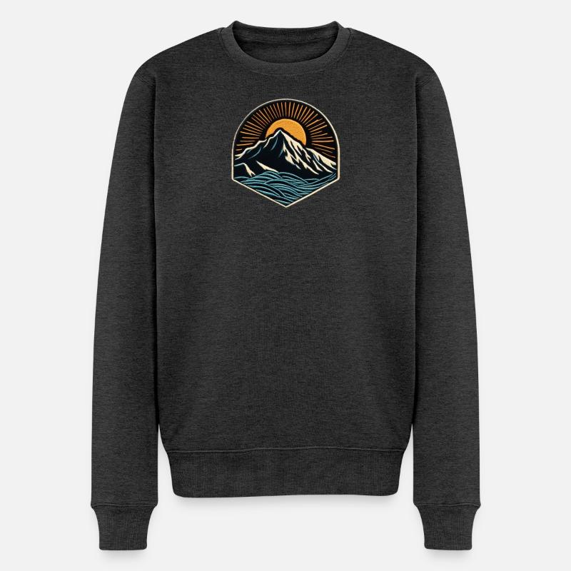 Bergsonne Wellen Patch - Männer Premium Bio Pullover - Anthrazit meliert