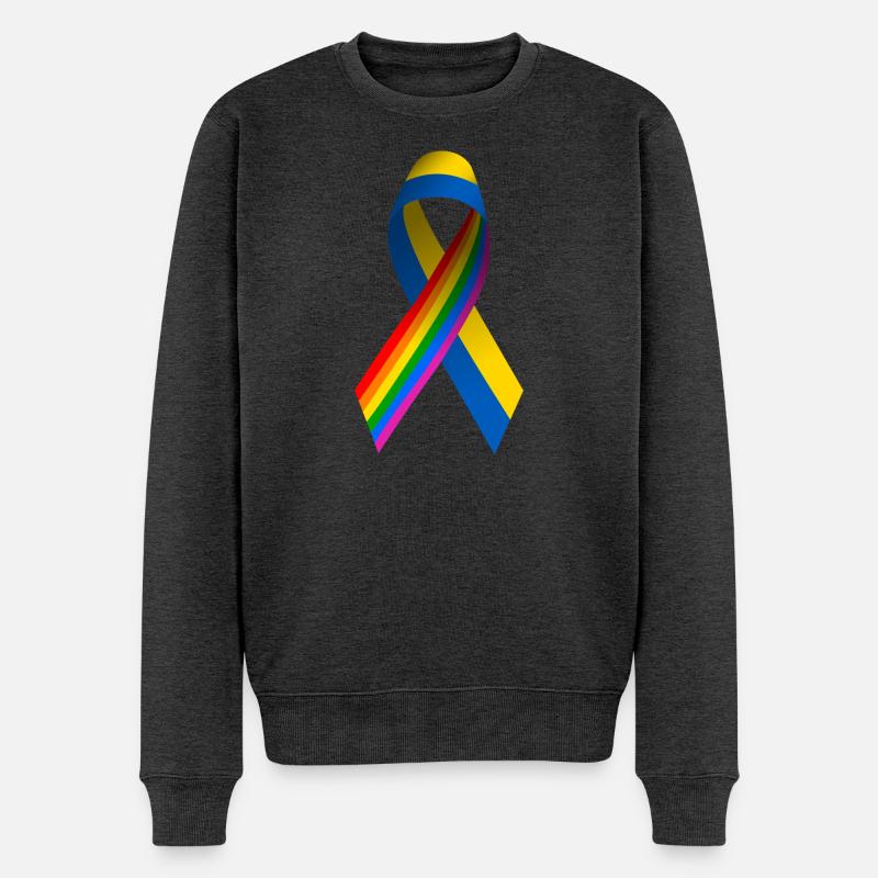 Arc ukrainien avec drapeau arc-en-ciel - Pull Premium bio Homme - anthracite chiné