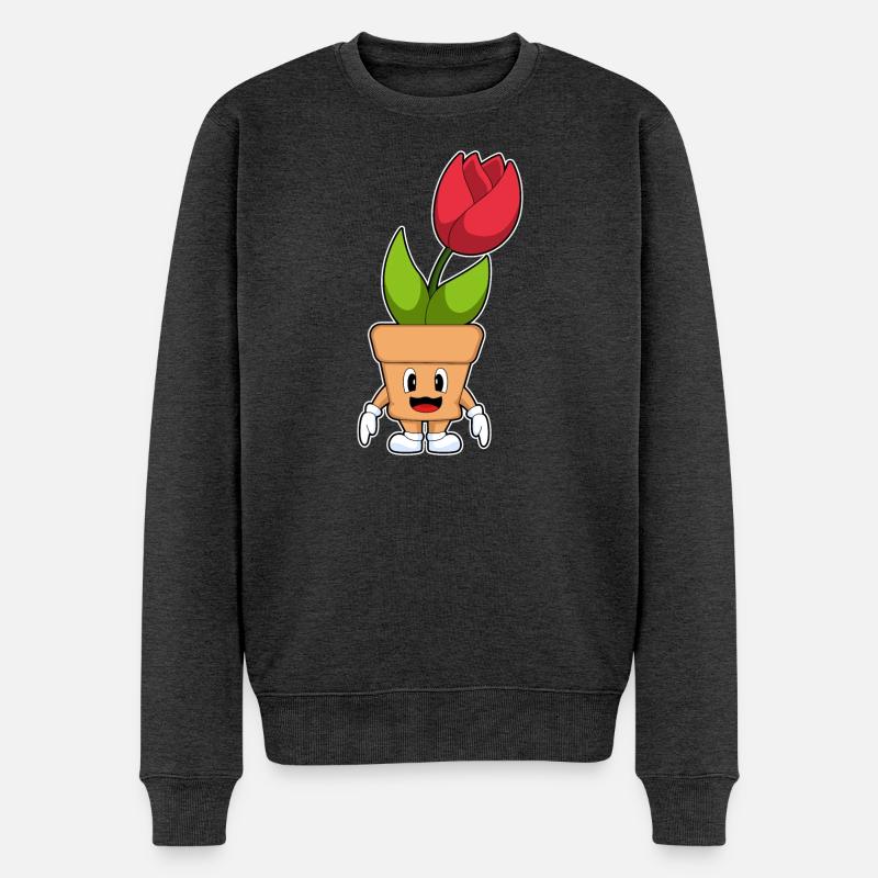 Pot de fleurs Tulipes Fleurs - Pull Premium bio Homme - anthracite chiné