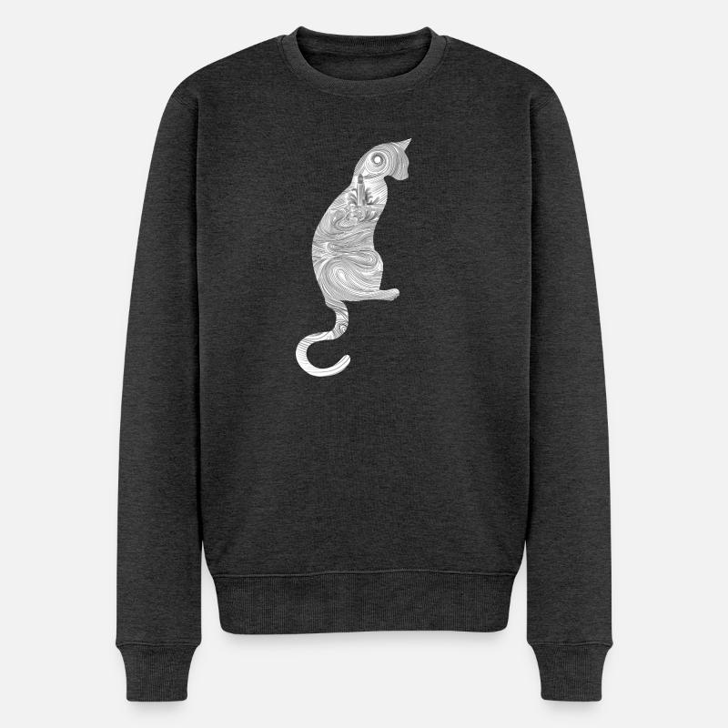 Abstrakte Katze mit spiralförmigem Muster - Männer Premium Bio Pullover - Anthrazit meliert