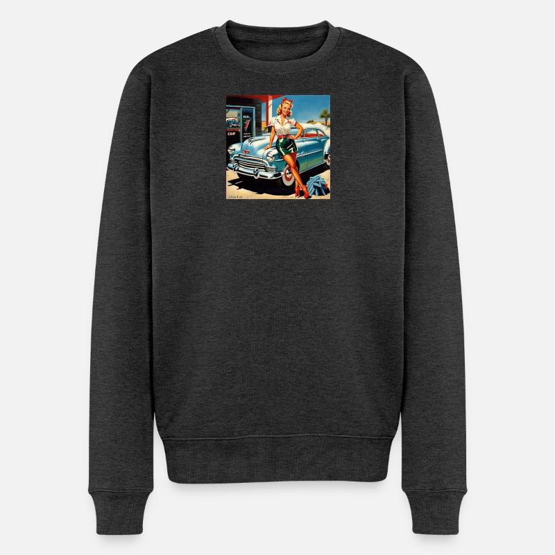 Retro Pinup am Oldtimer - Männer Premium Bio Pullover - Anthrazit meliert