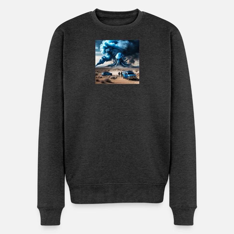 Blauer Wüstenalien Überflug - Männer Premium Bio Pullover - Anthrazit meliert