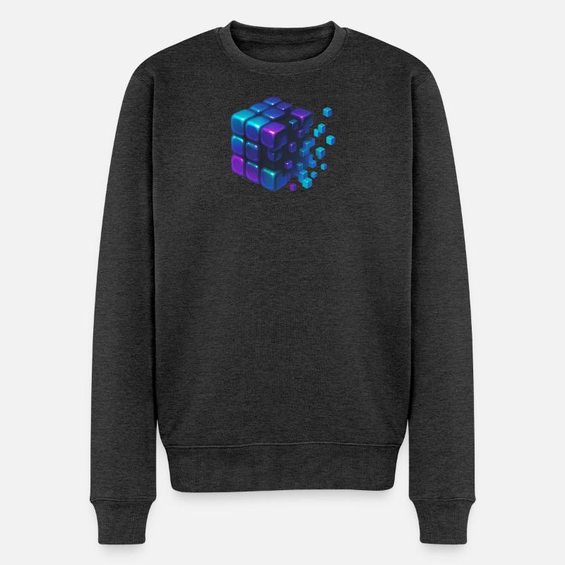 Digital Cube Explosion - Männer Premium Bio Pullover - Anthrazit meliert
