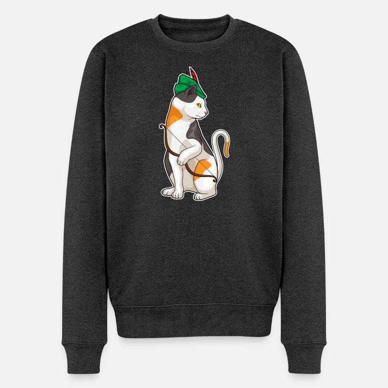 Katze Bogenschütze Bogen - Männer Premium Bio Pullover - Anthrazit meliert