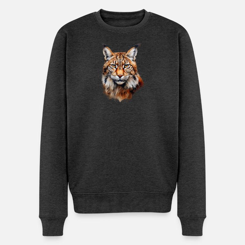 Luchs Portrait – Wildtier Design - Männer Premium Bio Pullover - Anthrazit meliert
