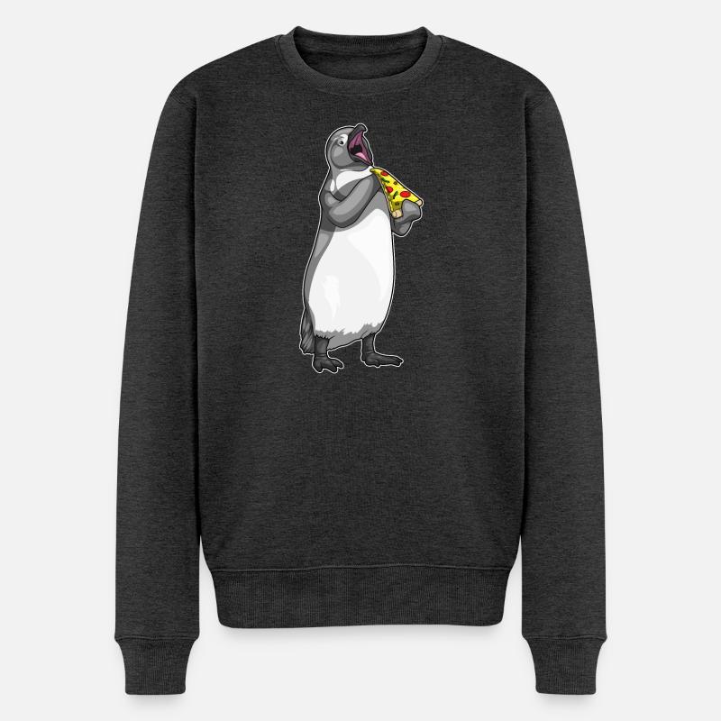 Pinguin Pizza - Männer Premium Bio Pullover - Anthrazit meliert