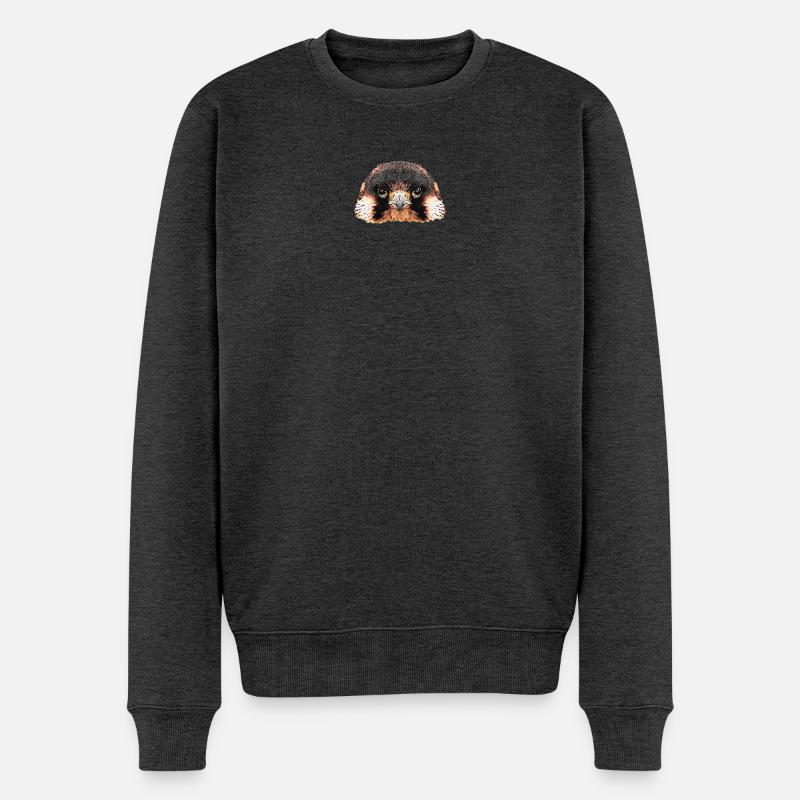 oberteil mit vogelprint, falkenkopf - Männer Premium Bio Pullover - Anthrazit meliert