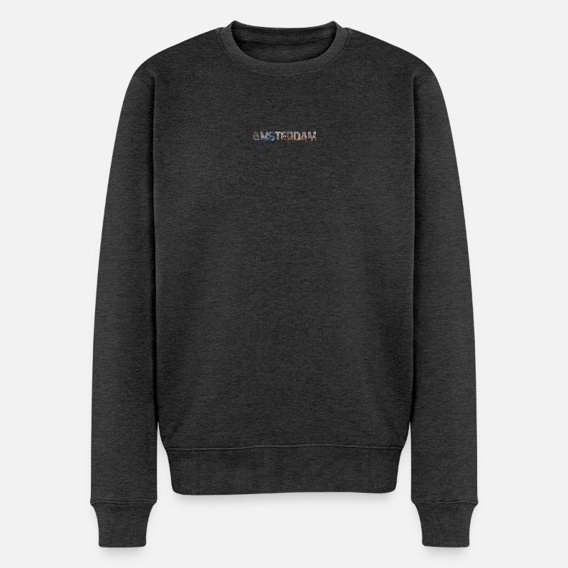 Amsterdam Stadtansicht Typo Collage - Männer Premium Bio Pullover - Anthrazit meliert