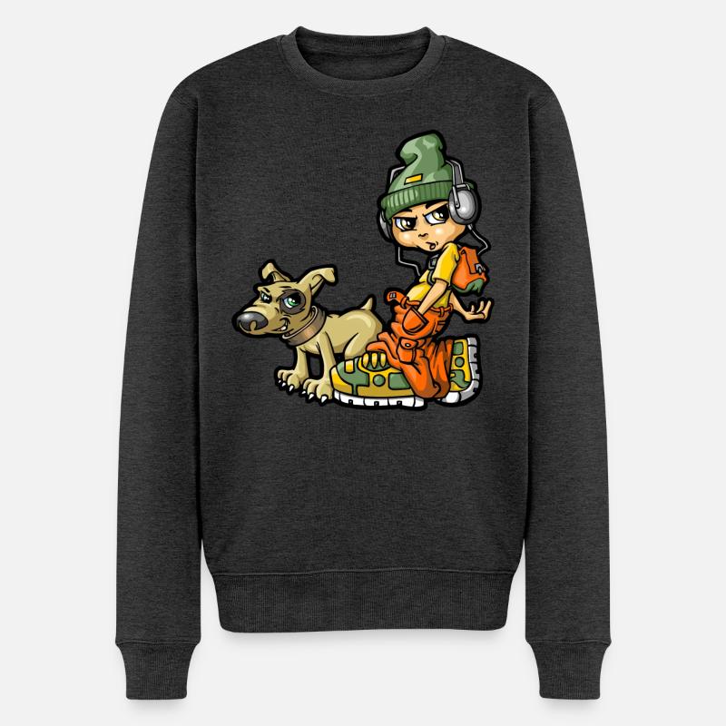 bboy und sein Hund - Männer Premium Bio Pullover - Anthrazit meliert