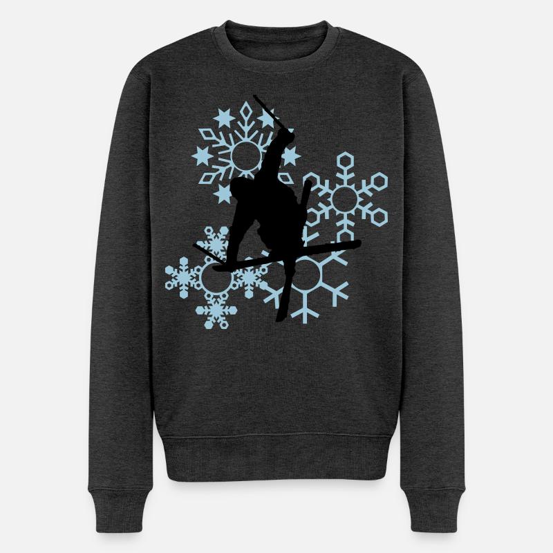 Skis avec flocons de neige - Pull Premium bio Homme - anthracite chiné