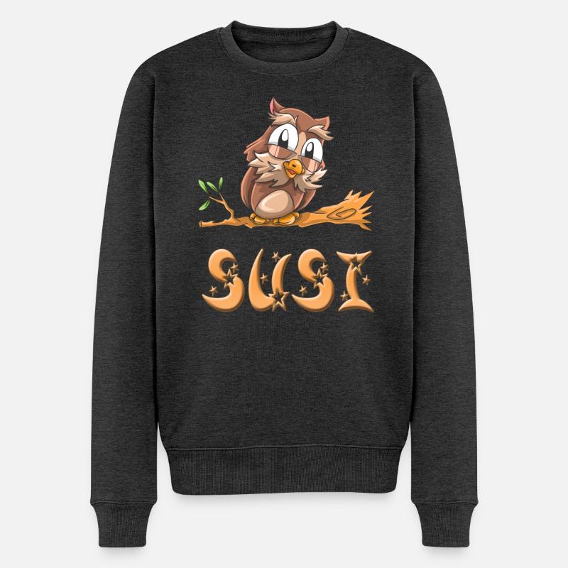 Eule Susi - Männer Premium Bio Pullover - Anthrazit meliert