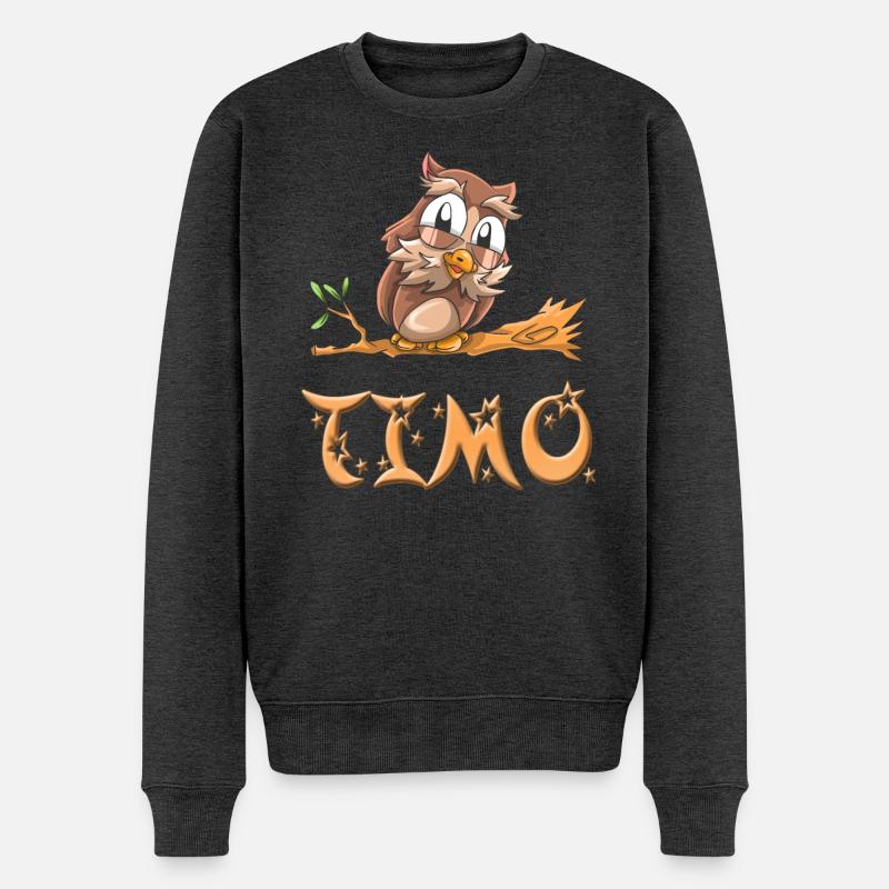 Eule Timo - Männer Premium Bio Pullover - Anthrazit meliert