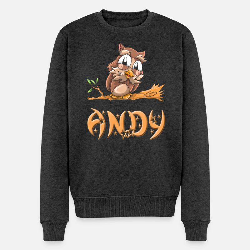 Eule Andy - Männer Premium Bio Pullover - Anthrazit meliert