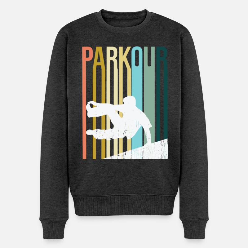 Parkour Retro - Männer Premium Bio Pullover - Anthrazit meliert