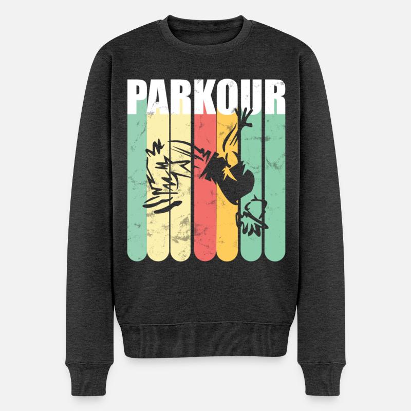Parkour Retro - Männer Premium Bio Pullover - Anthrazit meliert