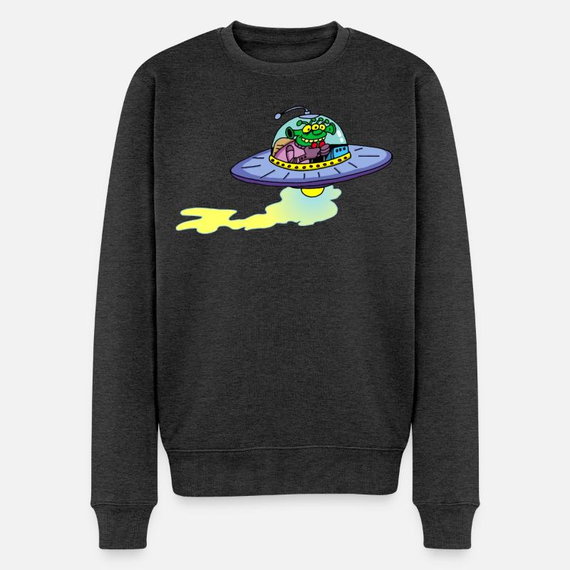Alien Alien Raumschiff - Männer Premium Bio Pullover - Anthrazit meliert