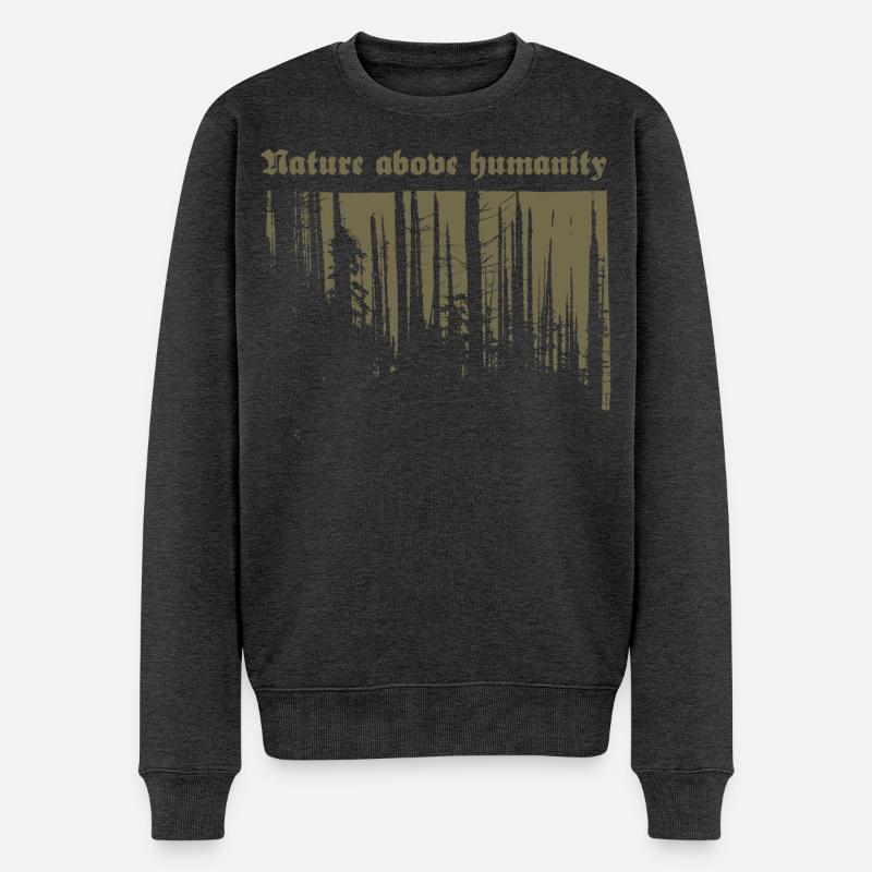 Nature above humanity (gold) - Männer Premium Bio Pullover - Anthrazit meliert