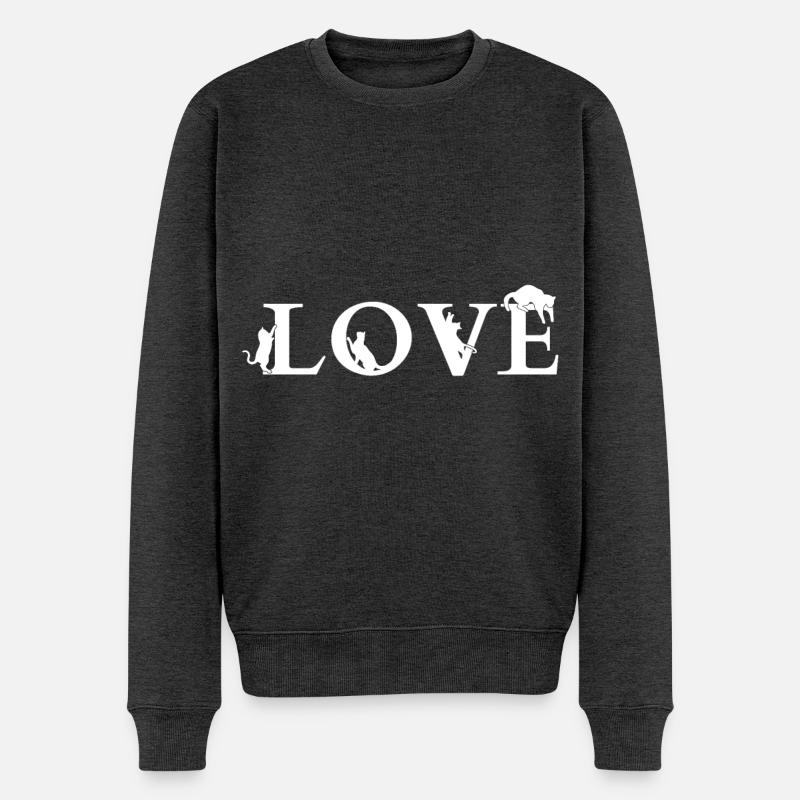 LOVE Cat Minimal – Katzenliebe Design - Männer Premium Bio Pullover - Anthrazit meliert