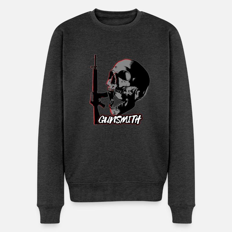 Gunsmith Skull Design - Männer Premium Bio Pullover - Anthrazit meliert