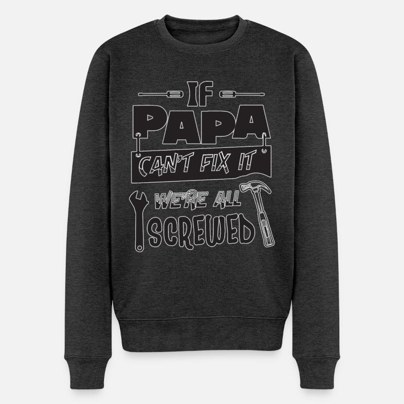 Papa Reparatur-Spruch - Männer Premium Bio Pullover - Anthrazit meliert