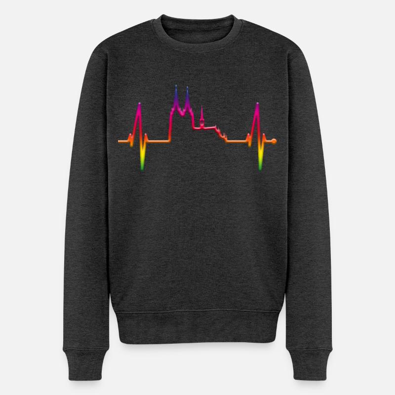 Köln Herzschlag Skyline Kölner Dom LGBT Regenbogen - Männer Premium Bio Pullover - Anthrazit meliert
