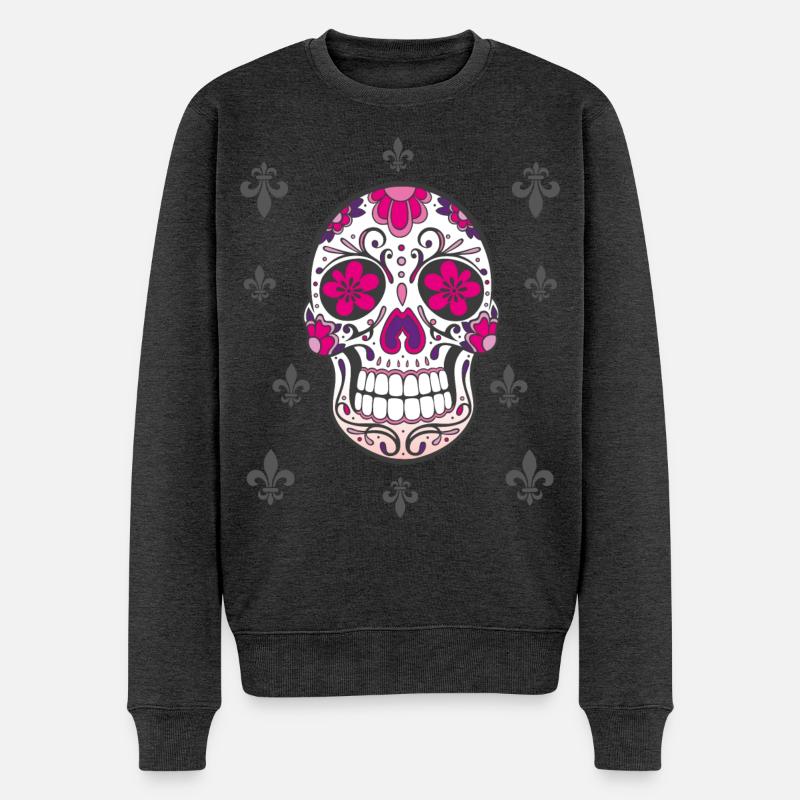 Sugar Skull Fleur De Lis - Pull Premium bio Homme - anthracite chiné