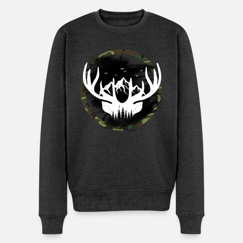 jäger jagen geweih - Männer Premium Bio Pullover - Anthrazit meliert