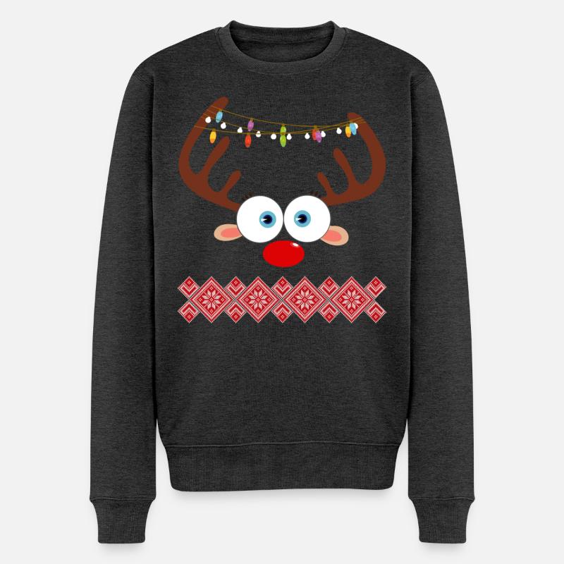 Rentier Weihnachten hässlich - Männer Premium Bio Pullover - Anthrazit meliert