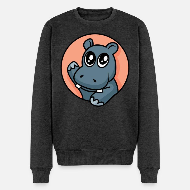 Fröhliches Nilpferd - Männer Premium Bio Pullover - Anthrazit meliert