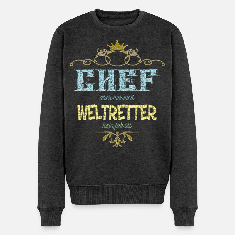 Chef Weltretter - Männer Premium Bio Pullover - Anthrazit meliert