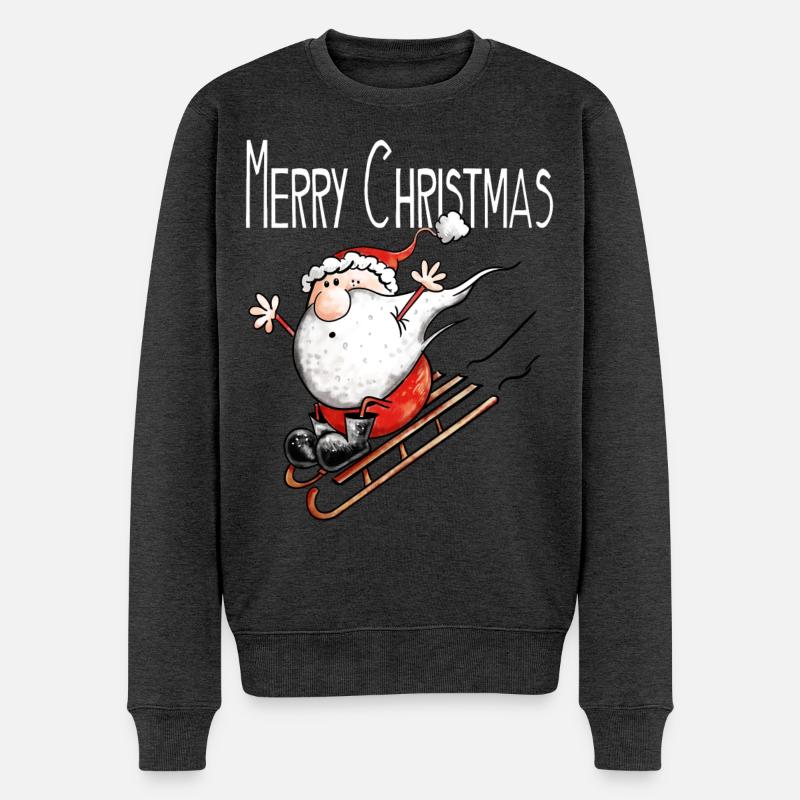 Merry Christmas Weihnachtsmann auf Achse - Comic - Männer Premium Bio Pullover - Anthrazit meliert