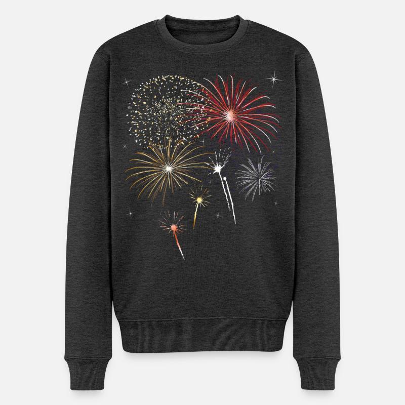 Silvester. Buntes Feuerwerk mit Sternen. - Männer Premium Bio Pullover - Anthrazit meliert